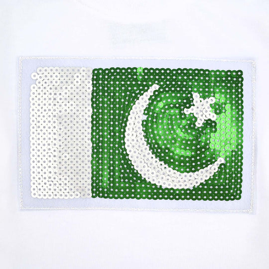 Infant Boys Cotton Jersey T-Shirt White Sequins Flag-White