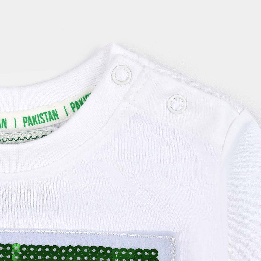 Infant Boys Cotton Jersey T-Shirt White Sequins Flag-White