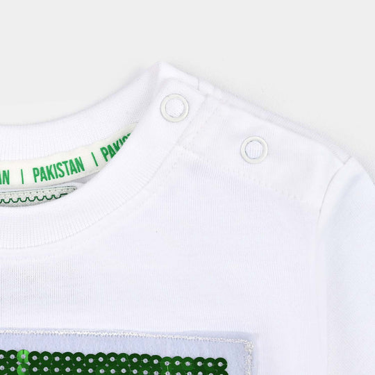Infant Boys Cotton Jersey T-Shirt White Sequins Flag-White