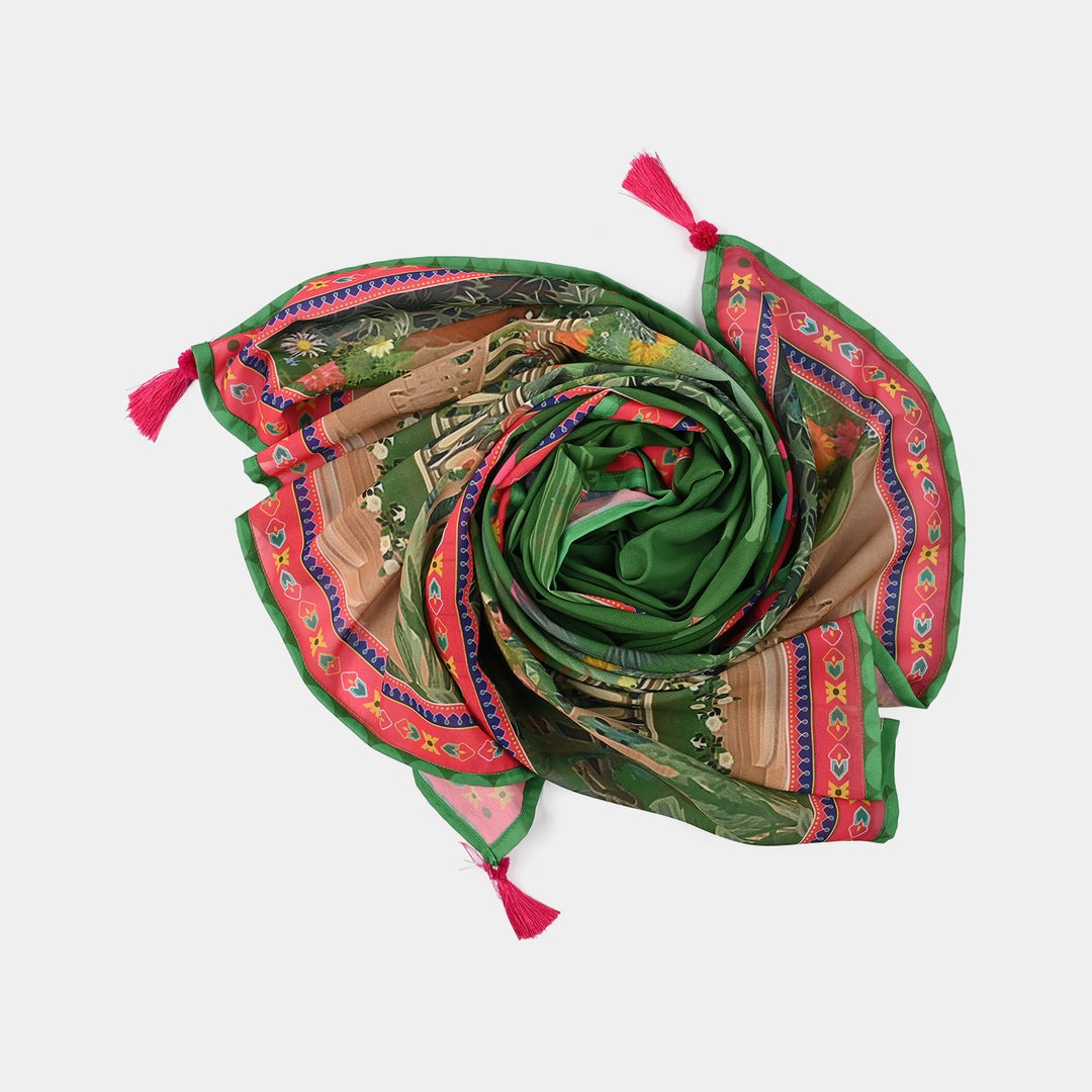 Girls Chiffon Ind Dupatta Azadi-Green