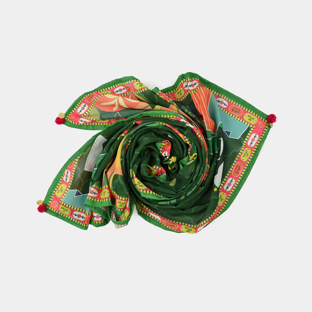 Girls Chiffon Ind Dupatta Azadi-Green