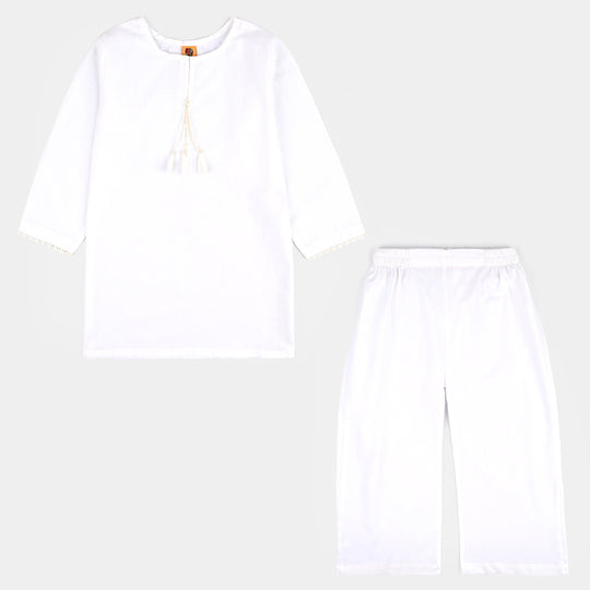 Girls Cotton 2Pcs Basic-White