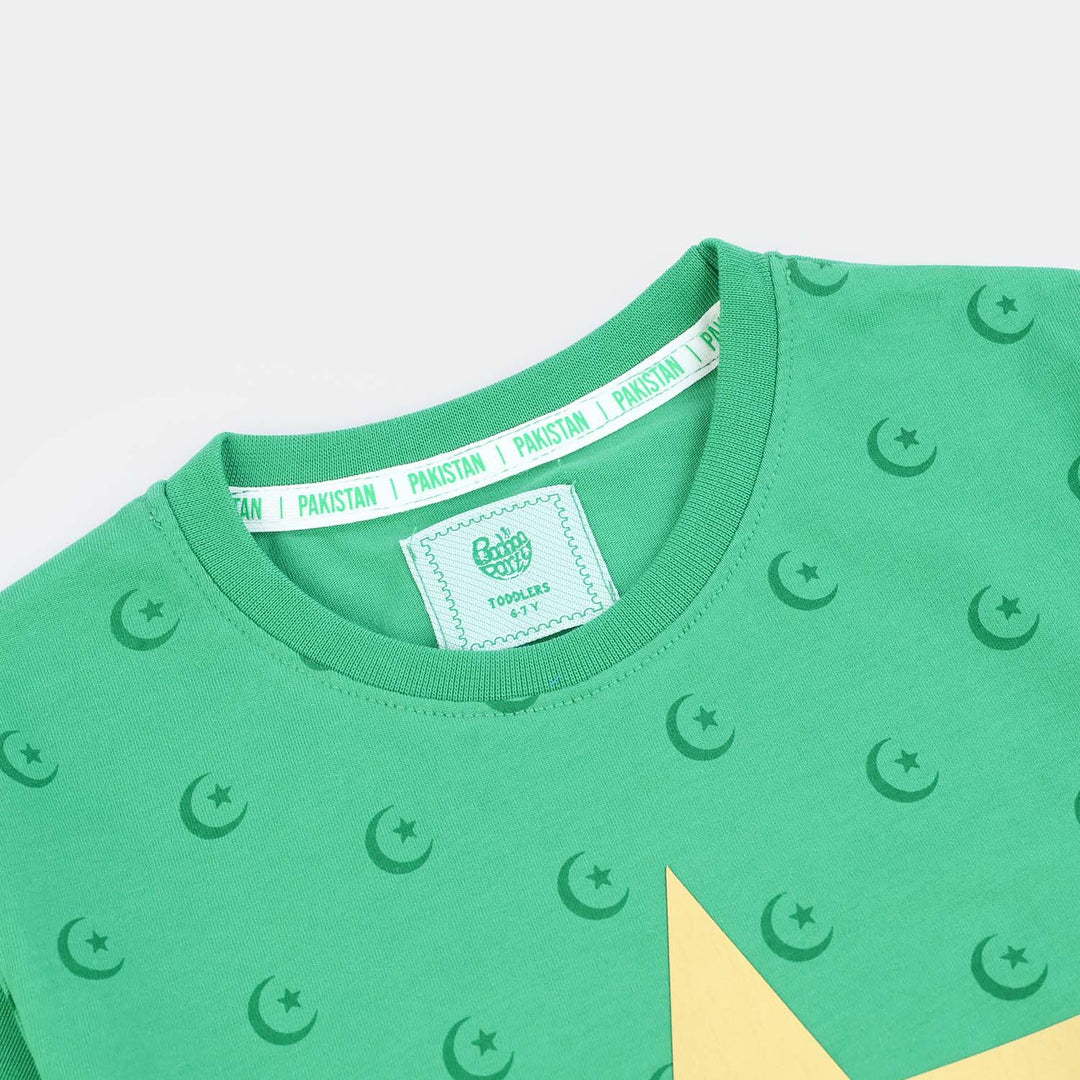 Boys Cotton Jersey T-Shirt Independence Day-Green