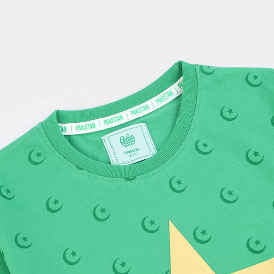 Boys Cotton Jersey T-Shirt Independence Day-Green