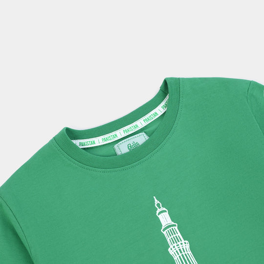 Girls Cotton Jersey T-Shirt Meri Jaan Pakistan-Green