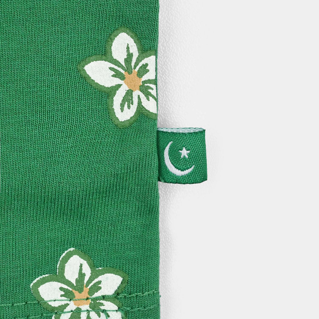 Girls Cotton Jersey T-Shirt H/S Sabki Pehchan Pakistan-Green