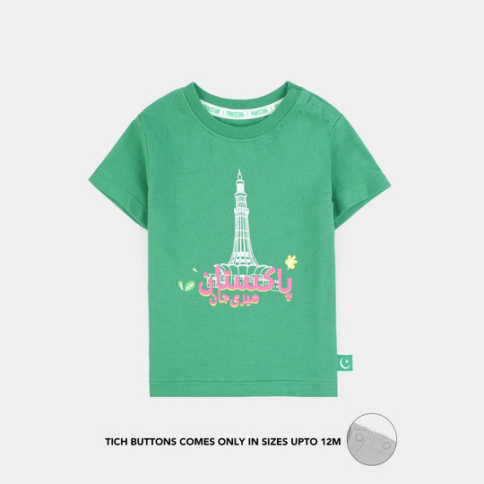 Infant Girls Cotton Jersey T-Shirt Meri Jaan Pakistan-Green