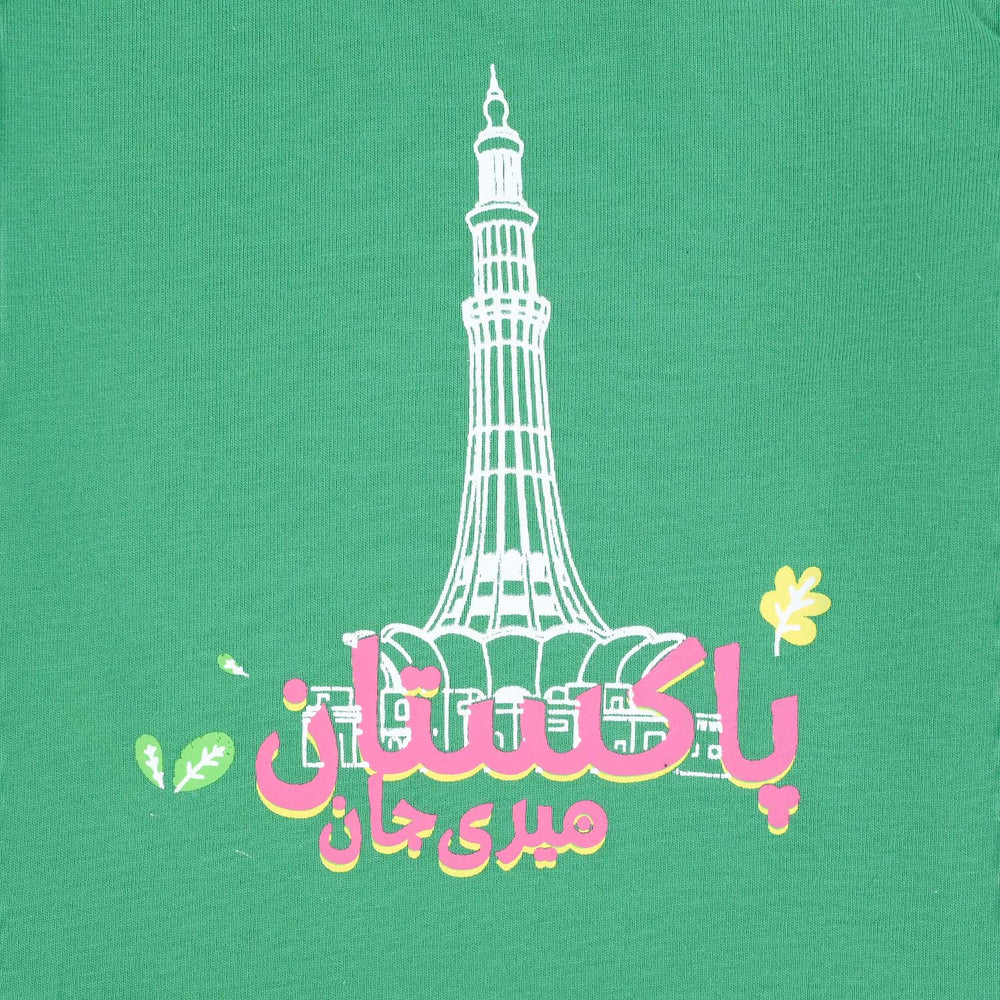 Infant Girls Cotton Jersey T-Shirt Meri Jaan Pakistan-Green