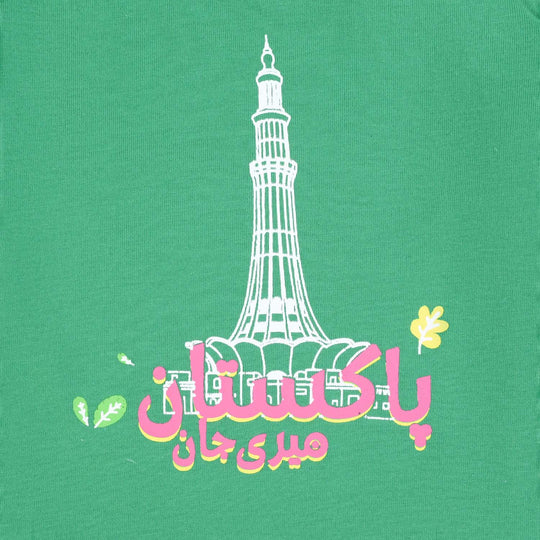 Infant Girls Cotton Jersey T-Shirt Meri Jaan Pakistan-Green