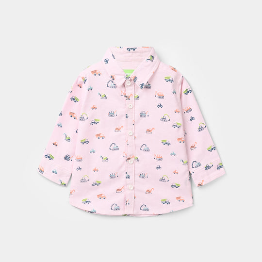 Infant Boys Oxford Shirt Full Sleeves (Heavy Vehicle) - Pink