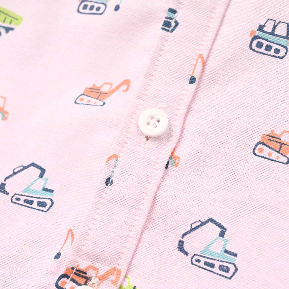Infant Boys Oxford Shirt Full Sleeves (Heavy Vehicle) - Pink