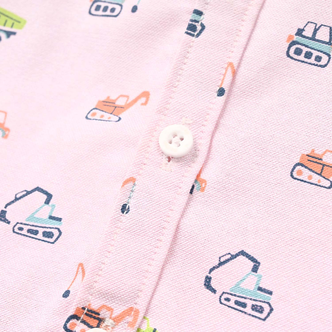 Infant Boys Oxford Shirt Full Sleeves (Heavy Vehicle) - Pink