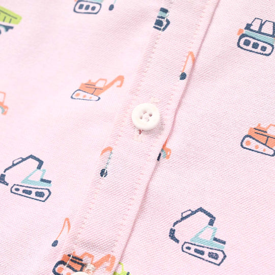 Infant Boys Oxford Shirt Full Sleeves (Heavy Vehicle) - Pink