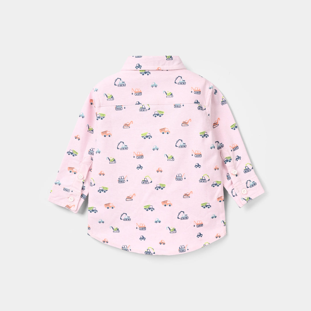 Infant Boys Oxford Shirt Full Sleeves (Heavy Vehicle) - Pink