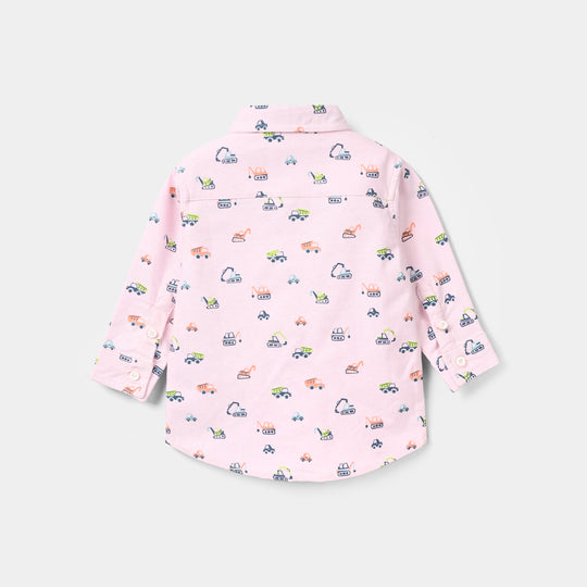 Infant Boys Oxford Shirt Full Sleeves (Heavy Vehicle) - Pink