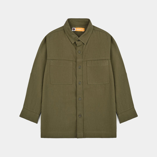 Boys Cotton Twill Shirt (Moss) - GREEN