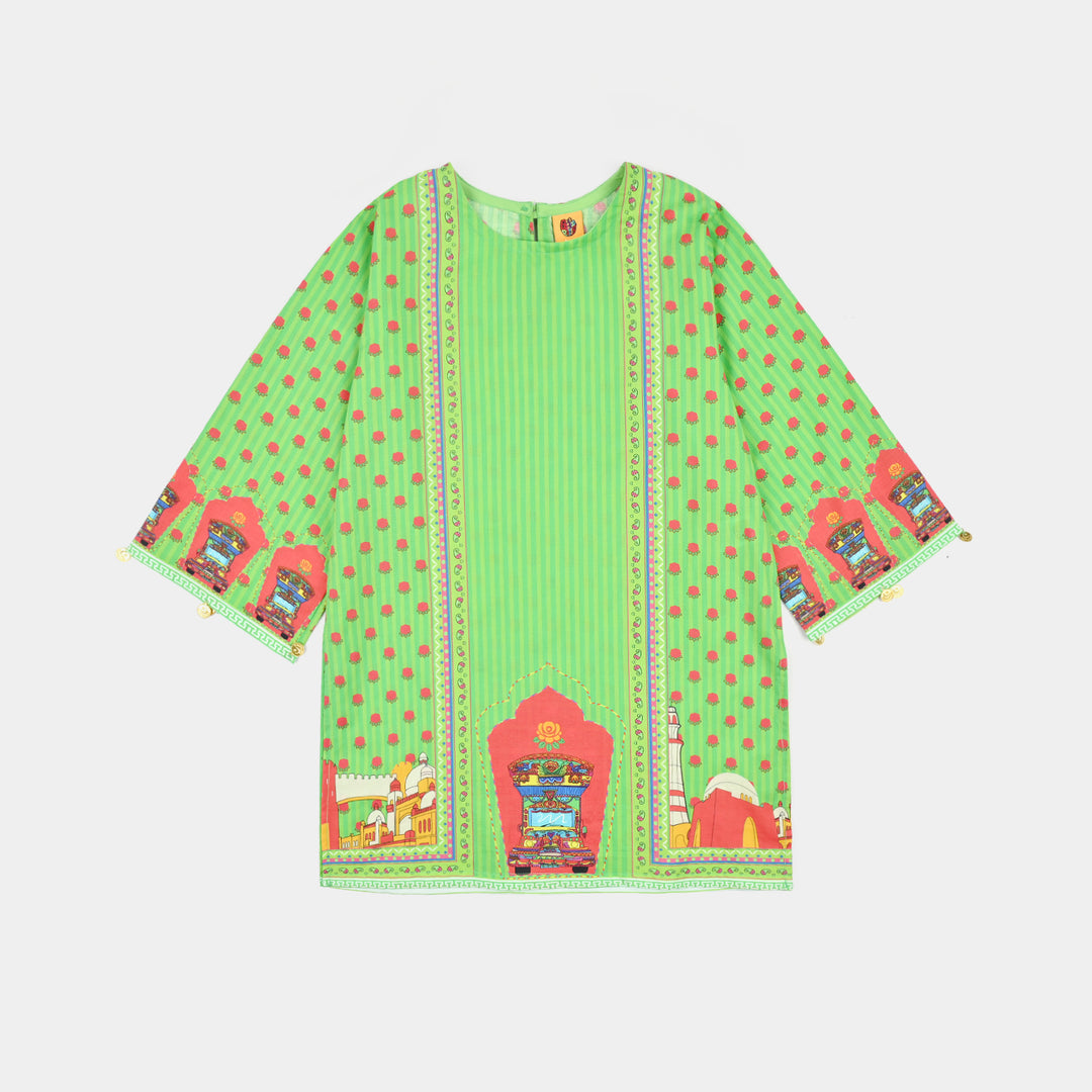 Girls Cotton Independence Kurti Rose-Green