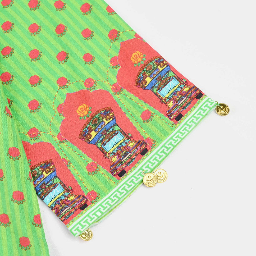 Girls Cotton Independence Kurti Rose-Green