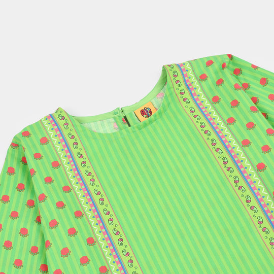 Girls Cotton Independence Kurti Rose-Green