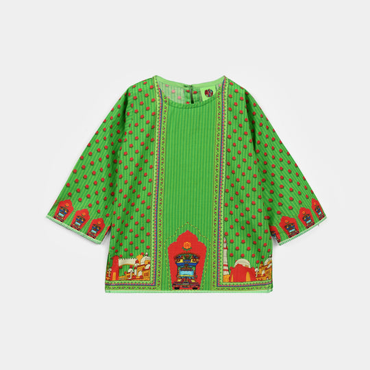 Infant Girls Cotton Independence Kurti Rose-Green