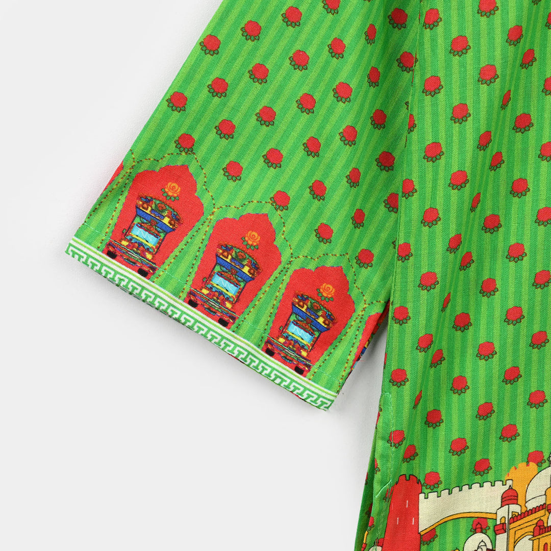 Infant Girls Cotton Independence Kurti Rose-Green