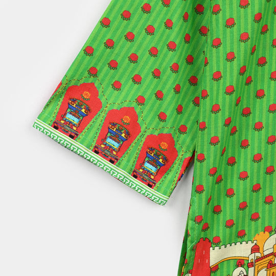 Infant Girls Cotton Independence Kurti Rose-Green