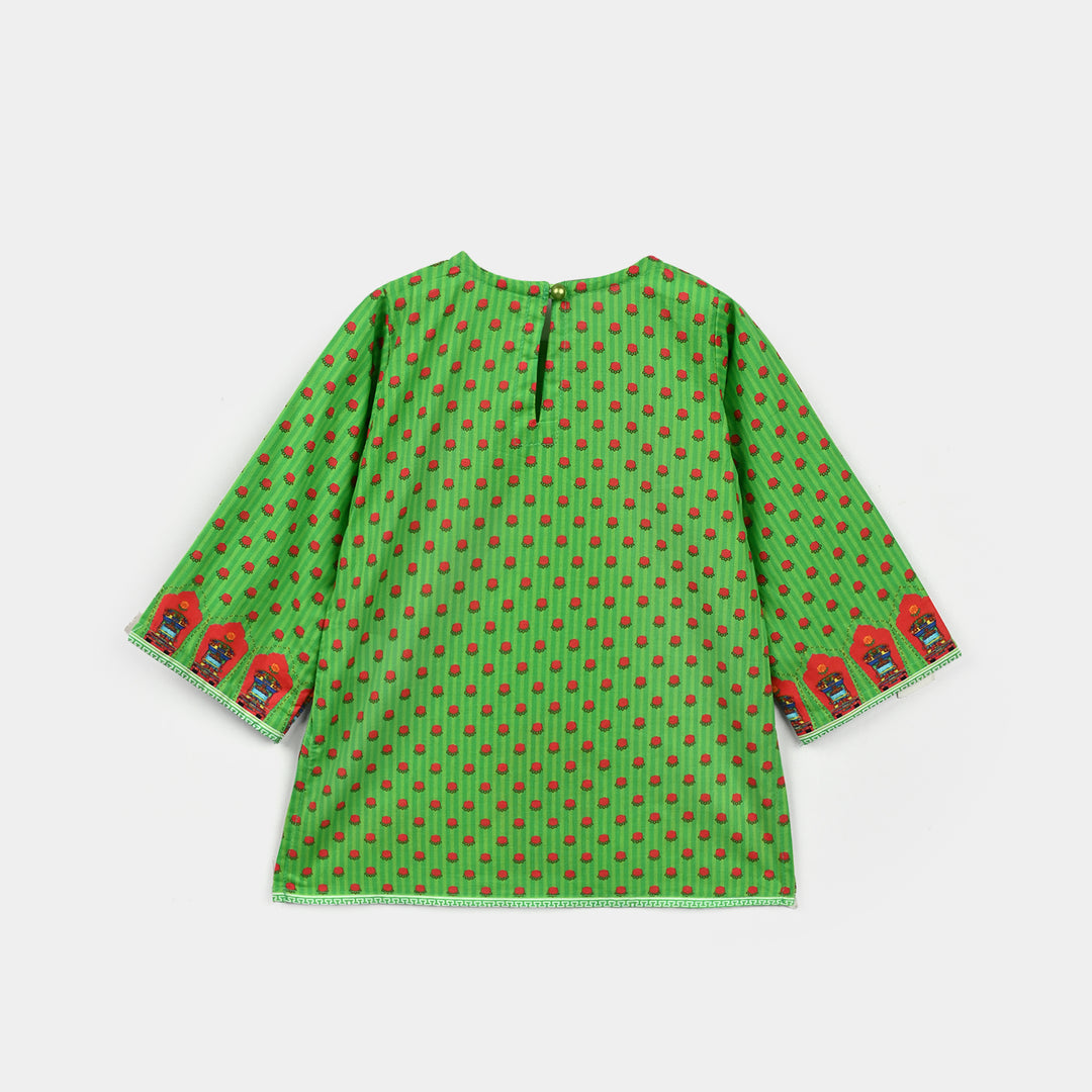 Infant Girls Cotton Independence Kurti Rose-Green