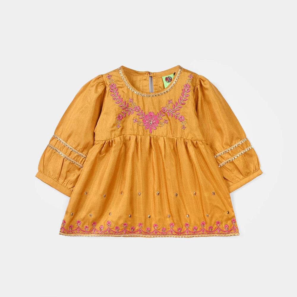 Infant Girls Raw Silk 2 Pcs Rani - Dark Mustard