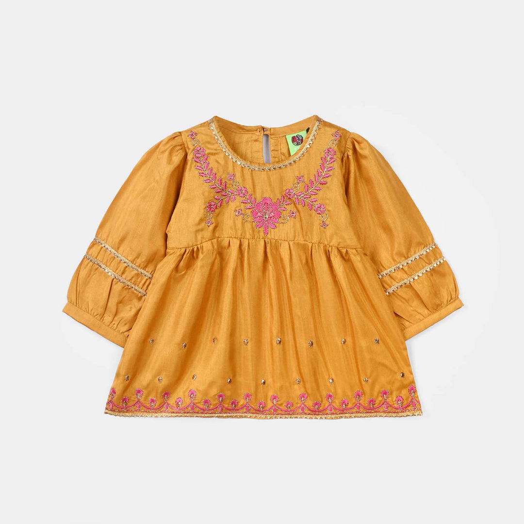 Infant Girls Raw Silk 2 Pcs Rani - Dark Mustard