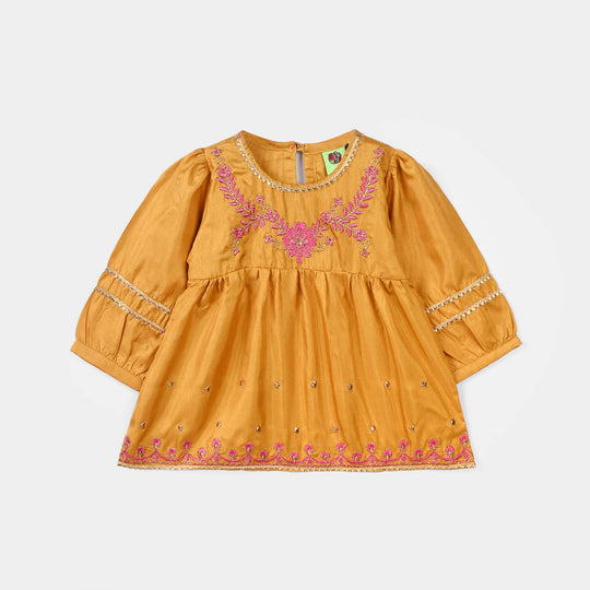 Infant Girls Raw Silk 2 Pcs Rani - Dark Mustard