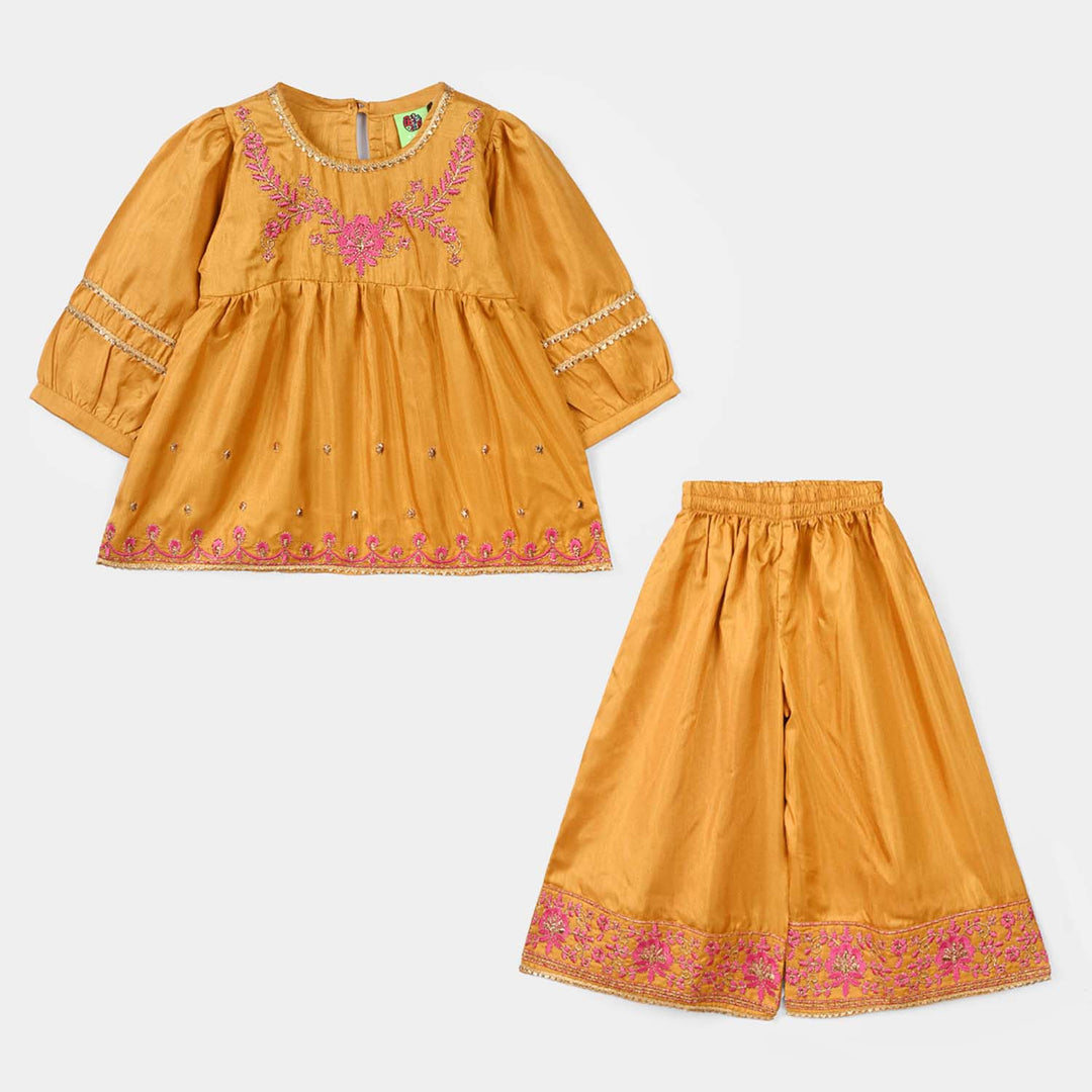 Infant Girls Raw Silk 2 Pcs Rani - Dark Mustard