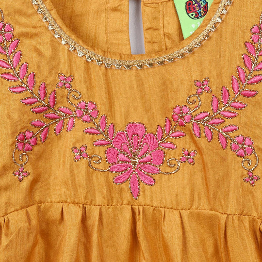 Infant Girls Raw Silk 2 Pcs Rani - Dark Mustard