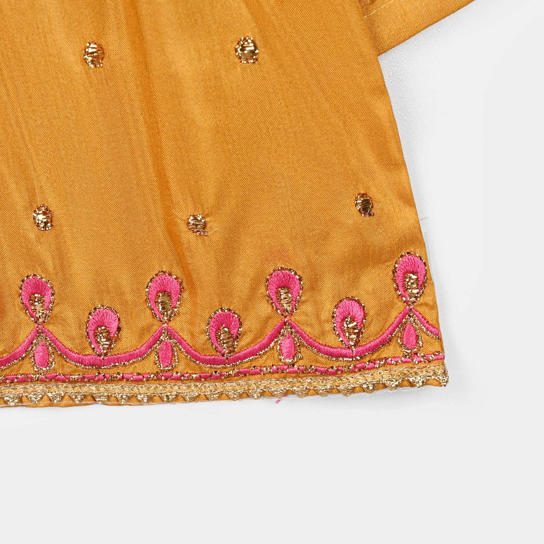 Infant Girls Raw Silk 2 Pcs Rani - Dark Mustard