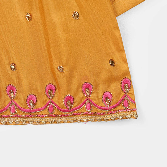 Infant Girls Raw Silk 2 Pcs Rani - Dark Mustard