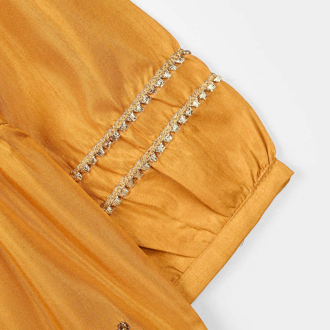 Infant Girls Raw Silk 2 Pcs Rani - Dark Mustard