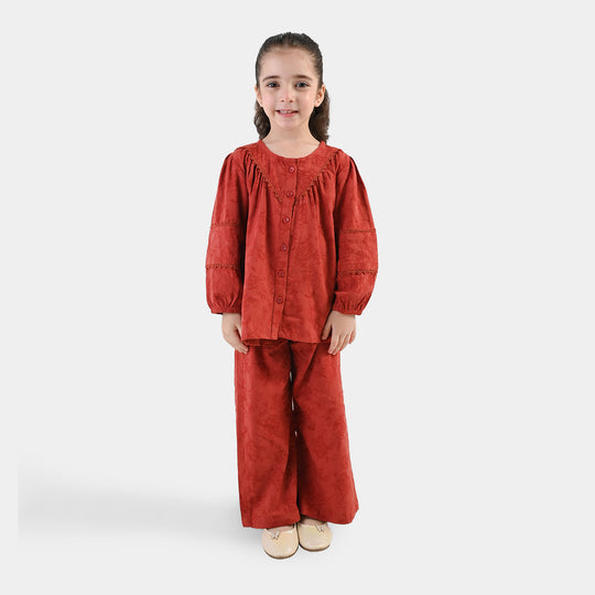 Girls Cotton Jacquard Co-Ord Set Haze-Red