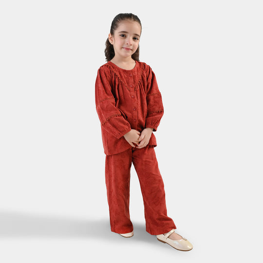 Girls Cotton Jacquard Co-Ord Set Haze-Red