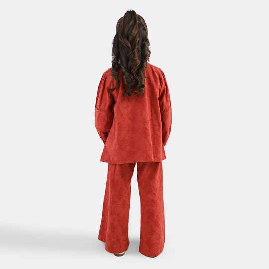 Girls Cotton Jacquard Co-Ord Set Haze-Red