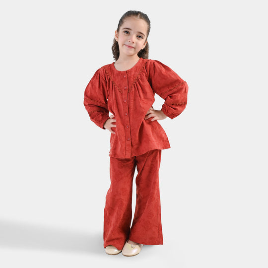 Girls Cotton Jacquard Co-Ord Set Haze-Red