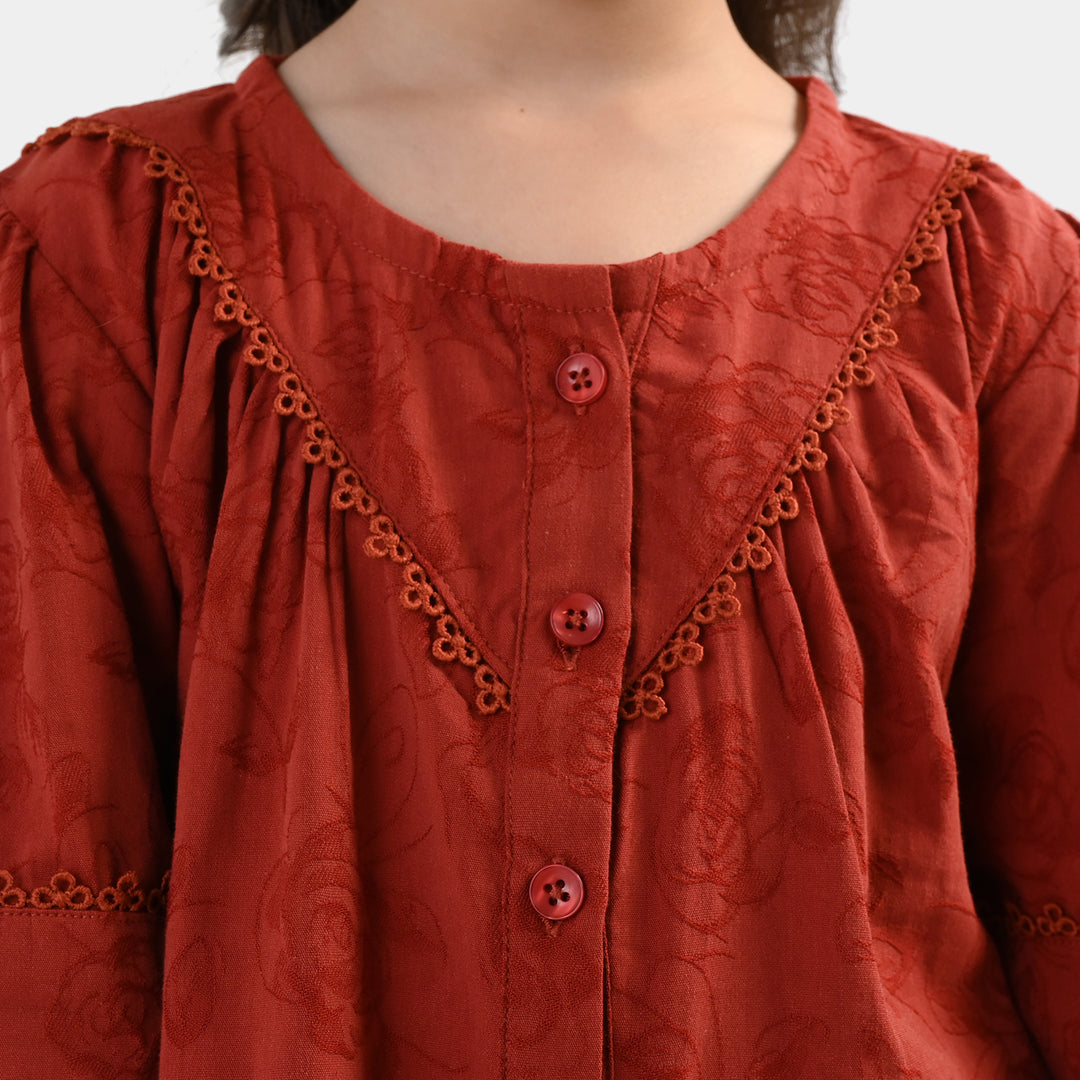 Girls Cotton Jacquard Co-Ord Set Haze-Red