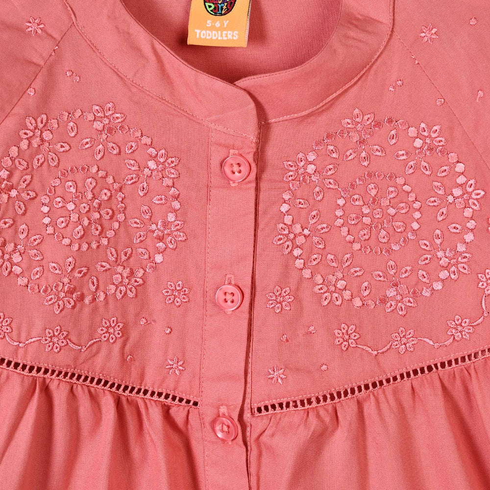 Girls Cotton Emb Top Dusk Petal- Pink