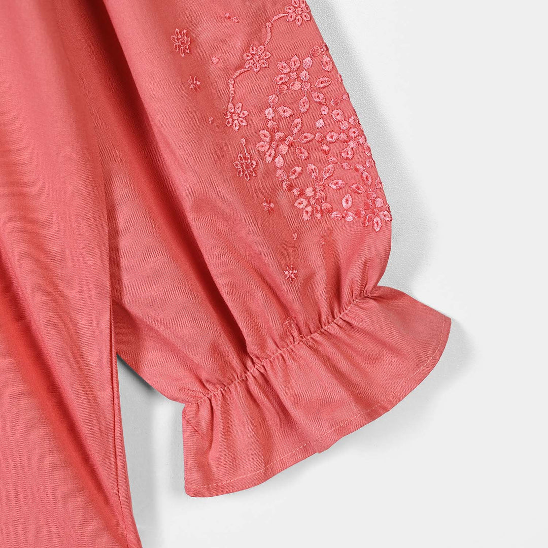 Girls Cotton Emb Top Dusk Petal- Pink