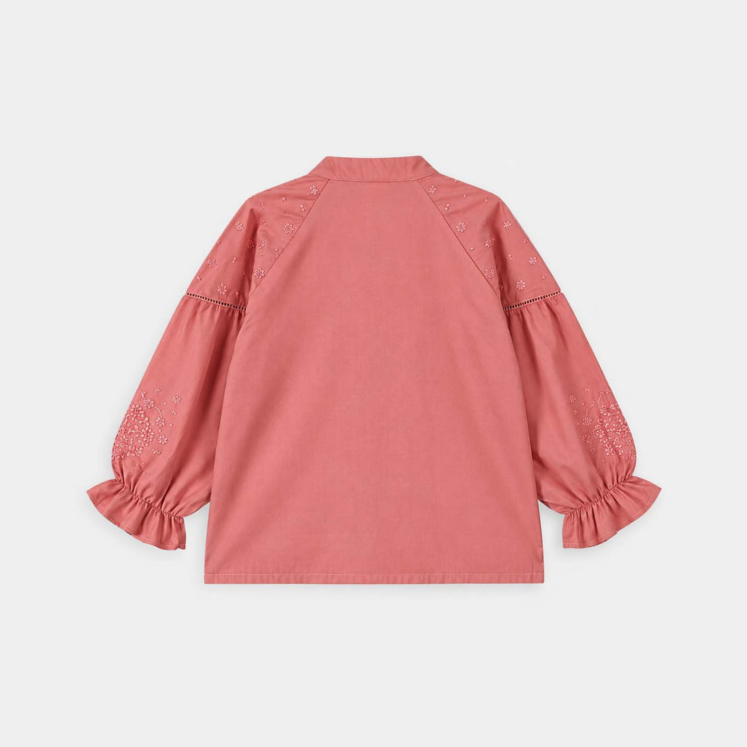 Girls Cotton Emb Top Dusk Petal- Pink