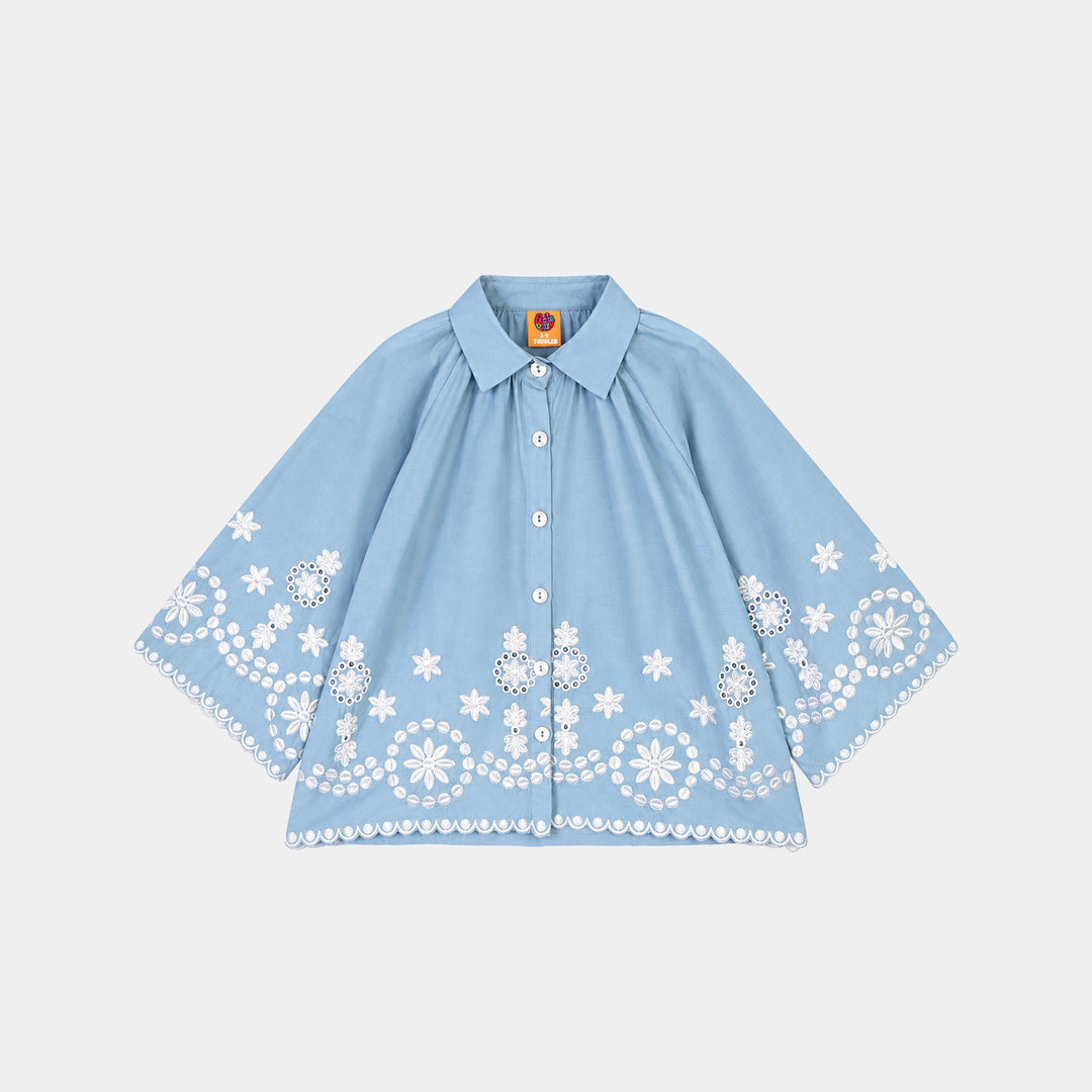 Girls Cotton Emb Top Sky-Dream.Blue