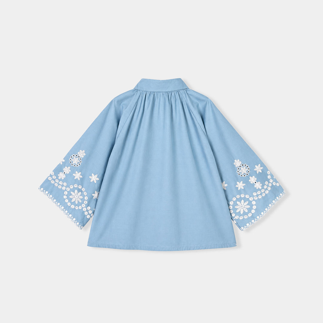 Girls Cotton Emb Top Sky-Dream.Blue