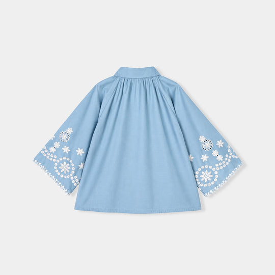 Girls Cotton Emb Top Sky-Dream.Blue