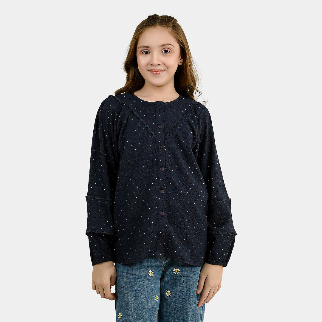 Girls Poly Crinkle Casual Top Twilight-Navy Blue