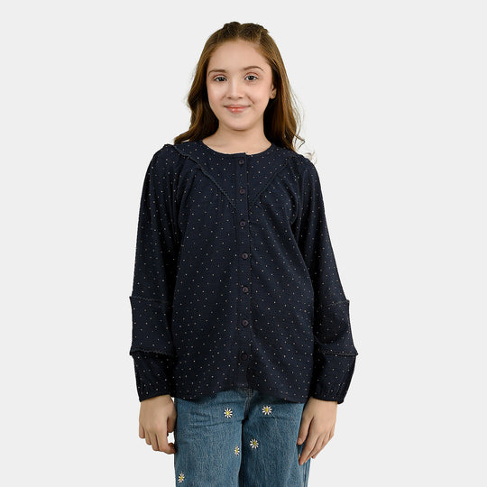 Girls Poly Crinkle Casual Top Twilight-Navy Blue