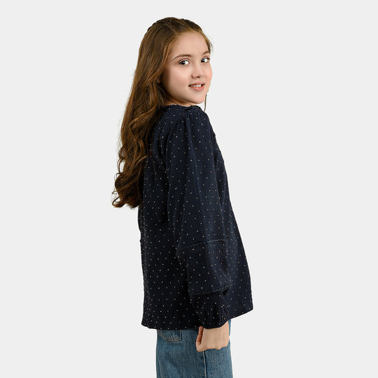 Girls Poly Crinkle Casual Top Twilight-Navy Blue