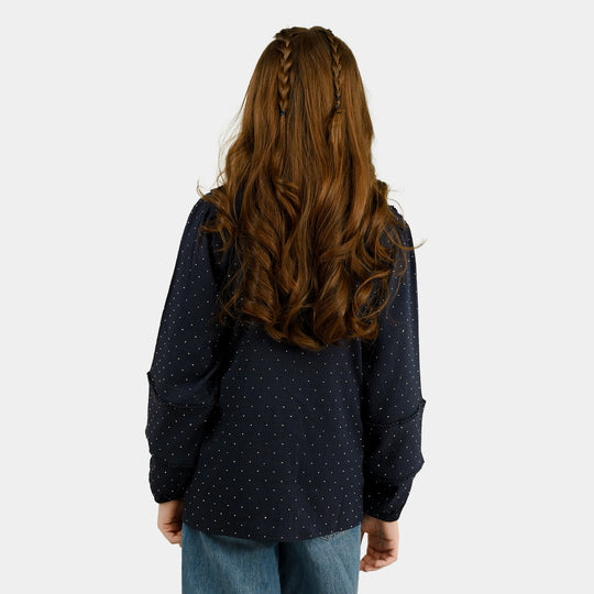 Girls Poly Crinkle Casual Top Twilight-Navy Blue